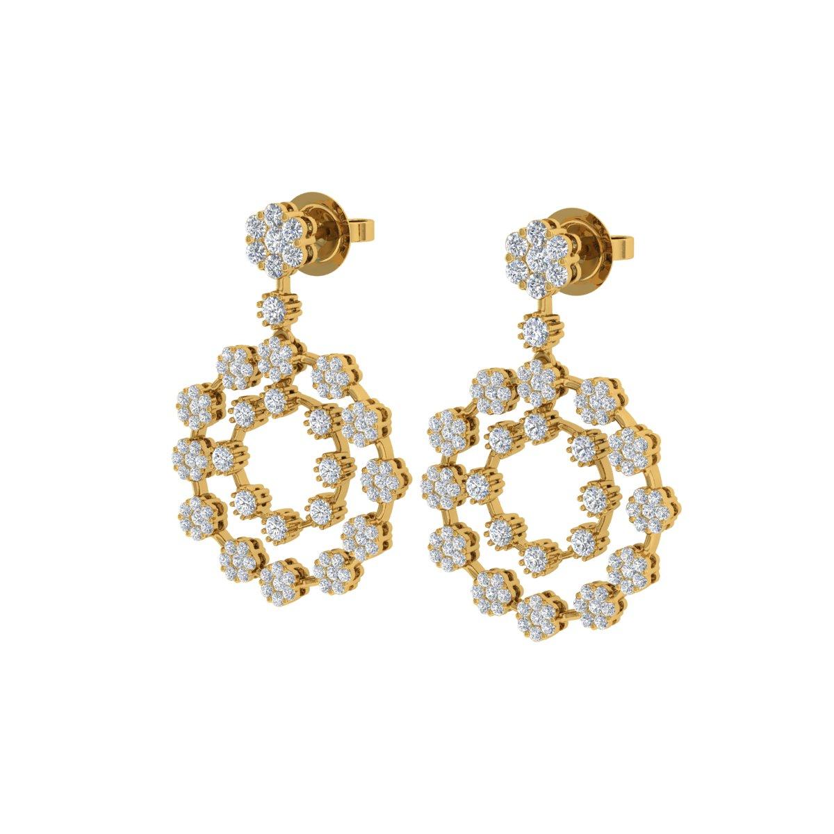 Round Cut Natural 2.7 Carat SI/H Round Brilliant Cut Diamond Earrings 18 Karat Yellow Gold For Sale