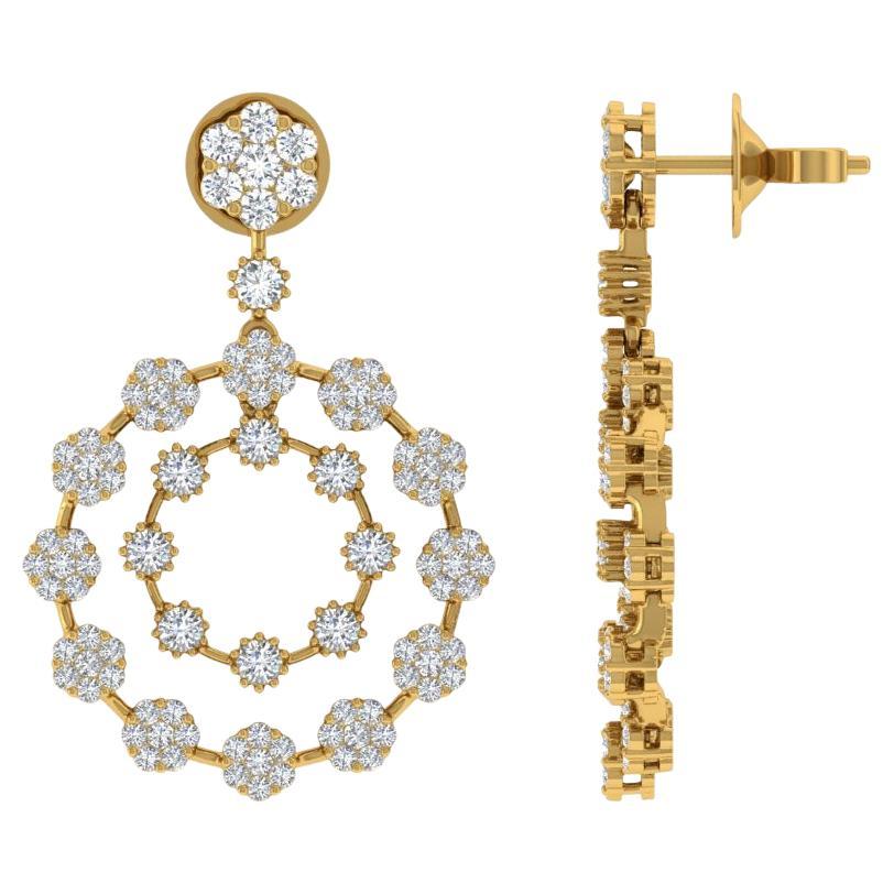 Natural 2.7 Carat SI/H Round Brilliant Cut Diamond Earrings 18 Karat Yellow Gold For Sale