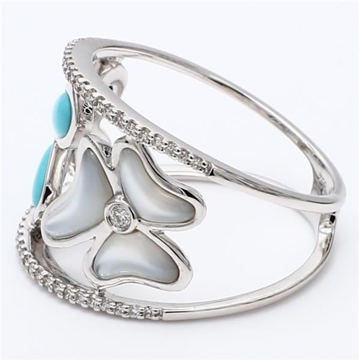 Contemporary Natural Turquoise and White Pinctada Maxima .43 Carat TW White Gold Fashion Ring For Sale