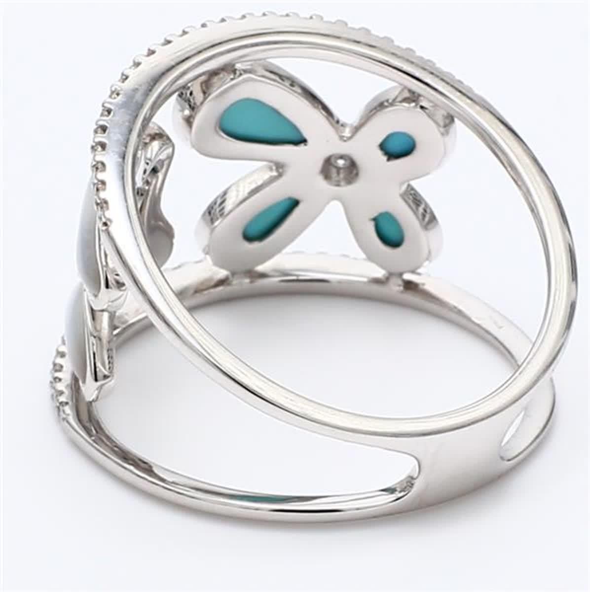 Single Cut Natural Turquoise and White Pinctada Maxima .43 Carat TW White Gold Fashion Ring For Sale