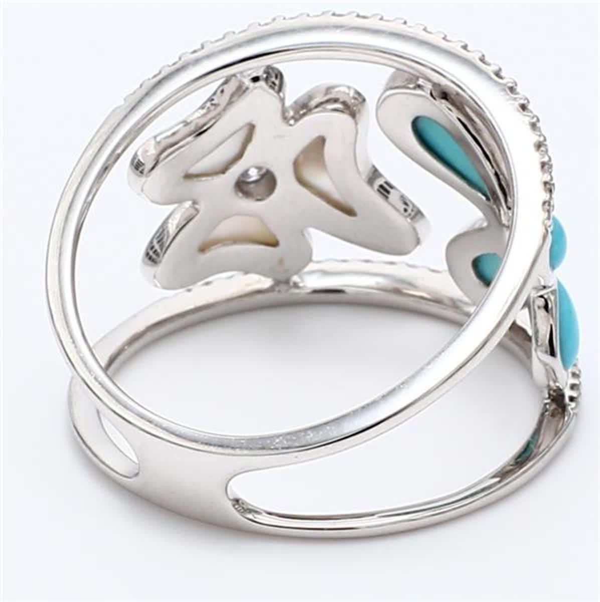 Natural Turquoise and White Pinctada Maxima .43 Carat TW White Gold Fashion Ring In New Condition For Sale In New York, NY