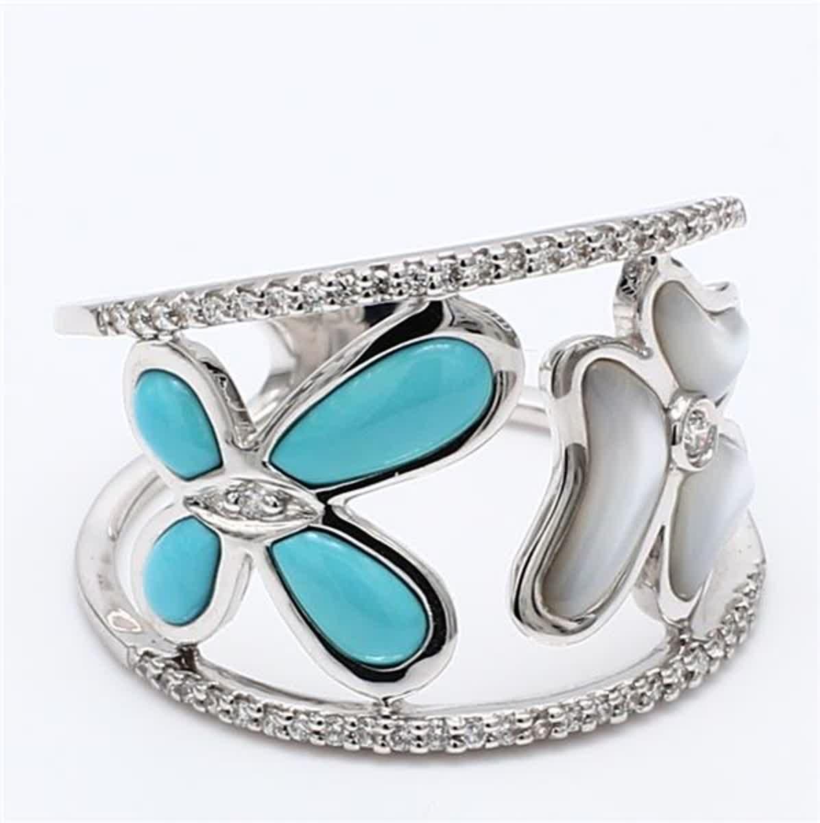 Natural Turquoise and White Pinctada Maxima .43 Carat TW White Gold Fashion Ring For Sale 1