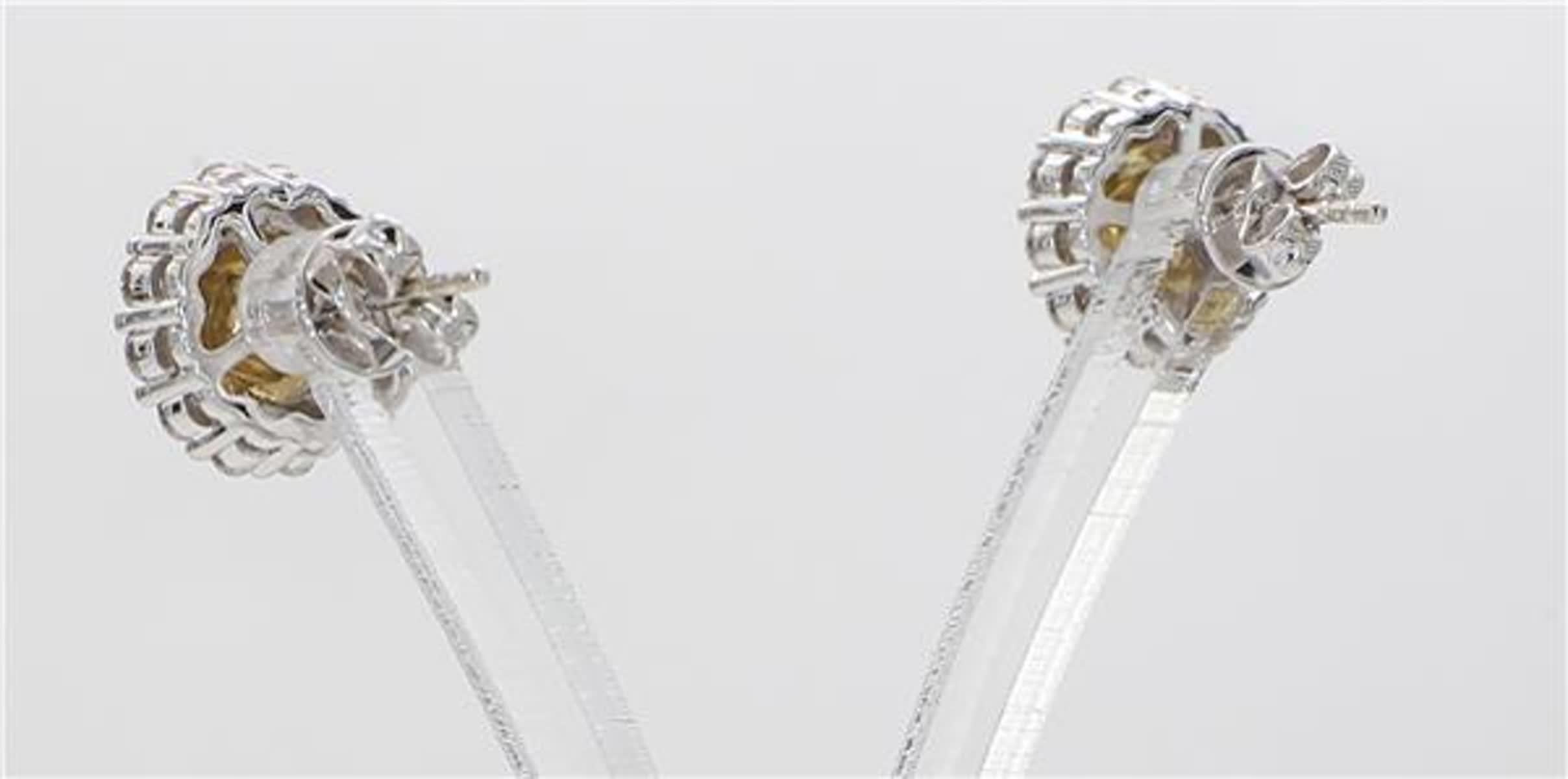 Rare cushion natural yellow diamonds surrounded with natural round yellow & white diamonds in a beautiful double halo. This earring is designed to be in a simple setting. Can be used as a stud earring or in addition to your collection of jewels.