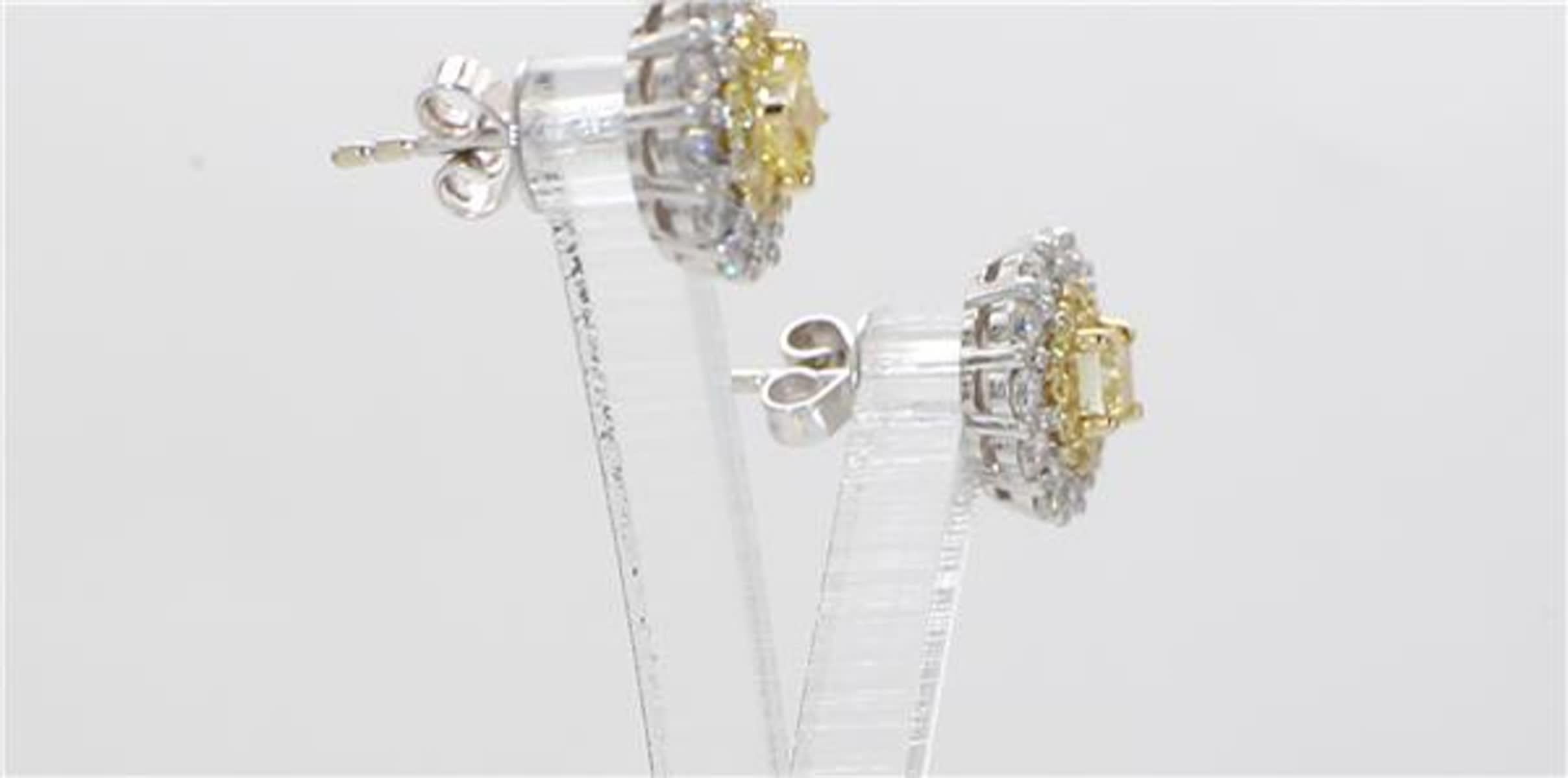 Contemporary Natural Yellow Cushion and White Diamond 1.28 Carat TW Gold Stud Earrings