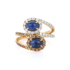 Natural 2.7 ct Blue Sapphire Bypass Wrap Ring with Diamonds in 14K White Gold