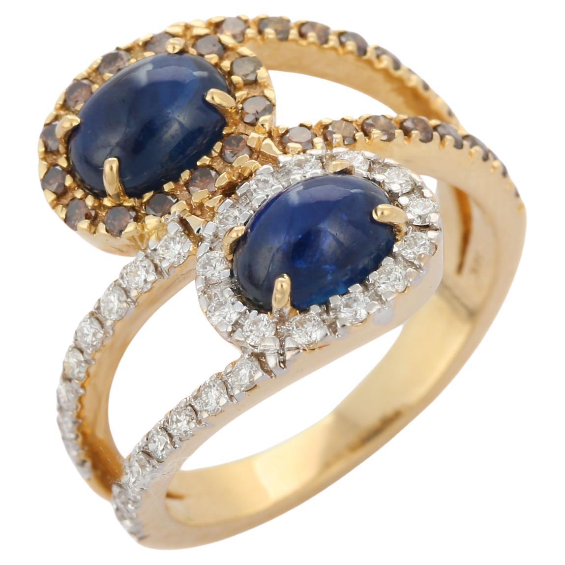 For Sale:  Natural 2.7 ct Blue Sapphire Bypass Wrap Ring with Diamonds in 14K White Gold
