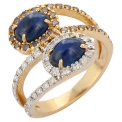Natural 2.7 ct Blue Sapphire Bypass Wrap Ring with Diamonds in 14K White Gold