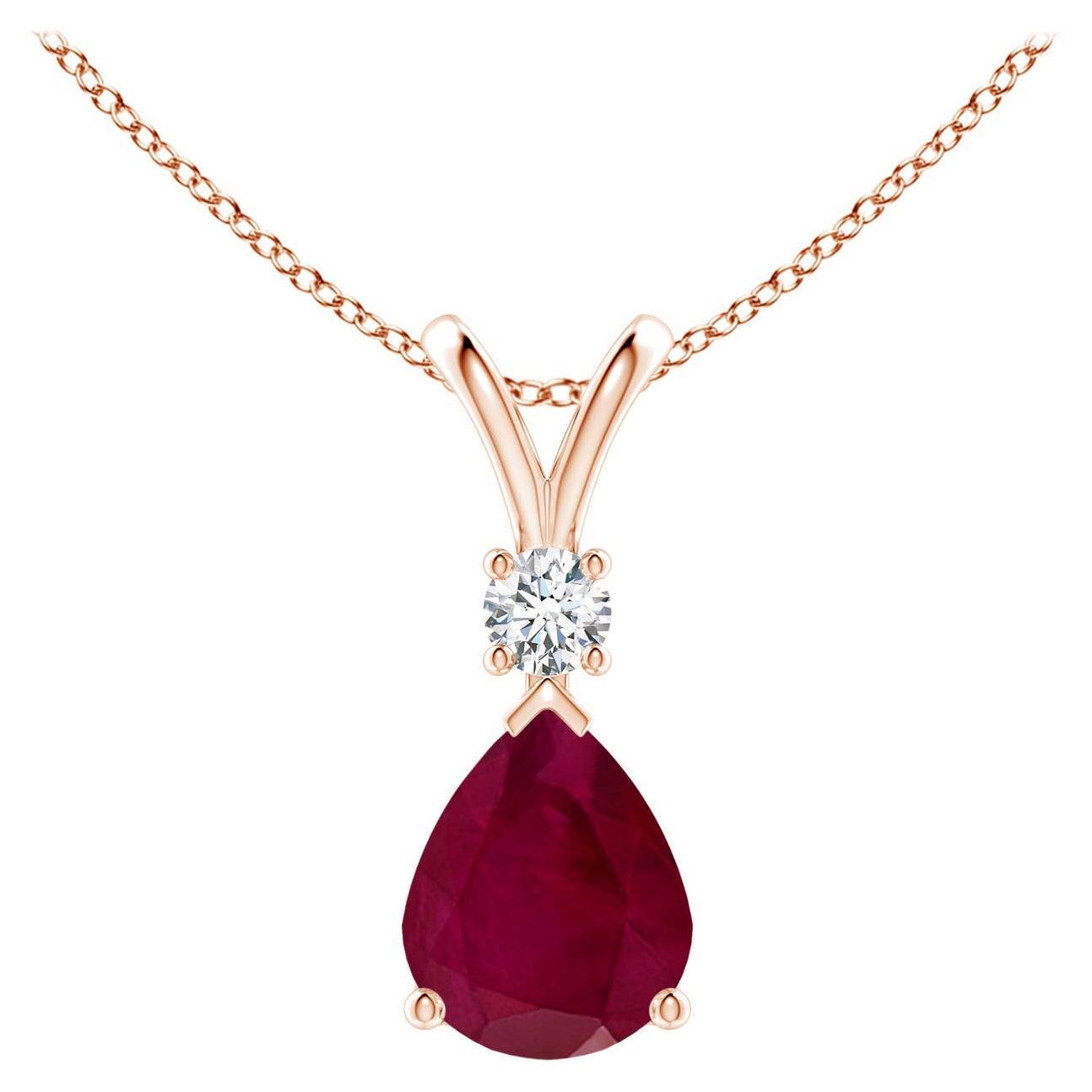 Pendentif goutte d'eau en or rose 14 carats avec rubis naturel de 2,7 carats et diamants