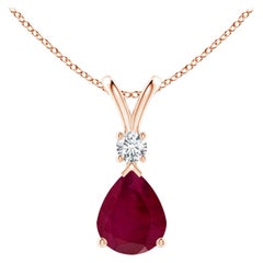 Pendentif goutte d'eau en or rose 14 carats avec rubis naturel de 2,7 carats et diamants