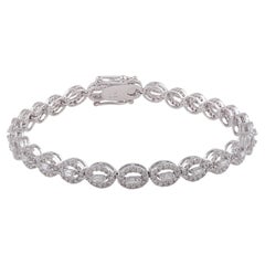 Natural 2.70 Carat Baguette Diamond Oval Charm Bracelet 14 Karat White Gold