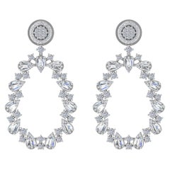 Pendants d'oreilles en or blanc 14 carats avec diamants ronds baguettes naturels de 2,70 carats