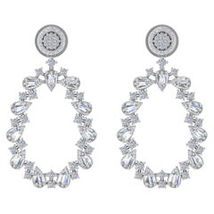 Pendants d'oreilles en or blanc 18 carats avec diamants ronds baguettes naturels de 2,70 carats