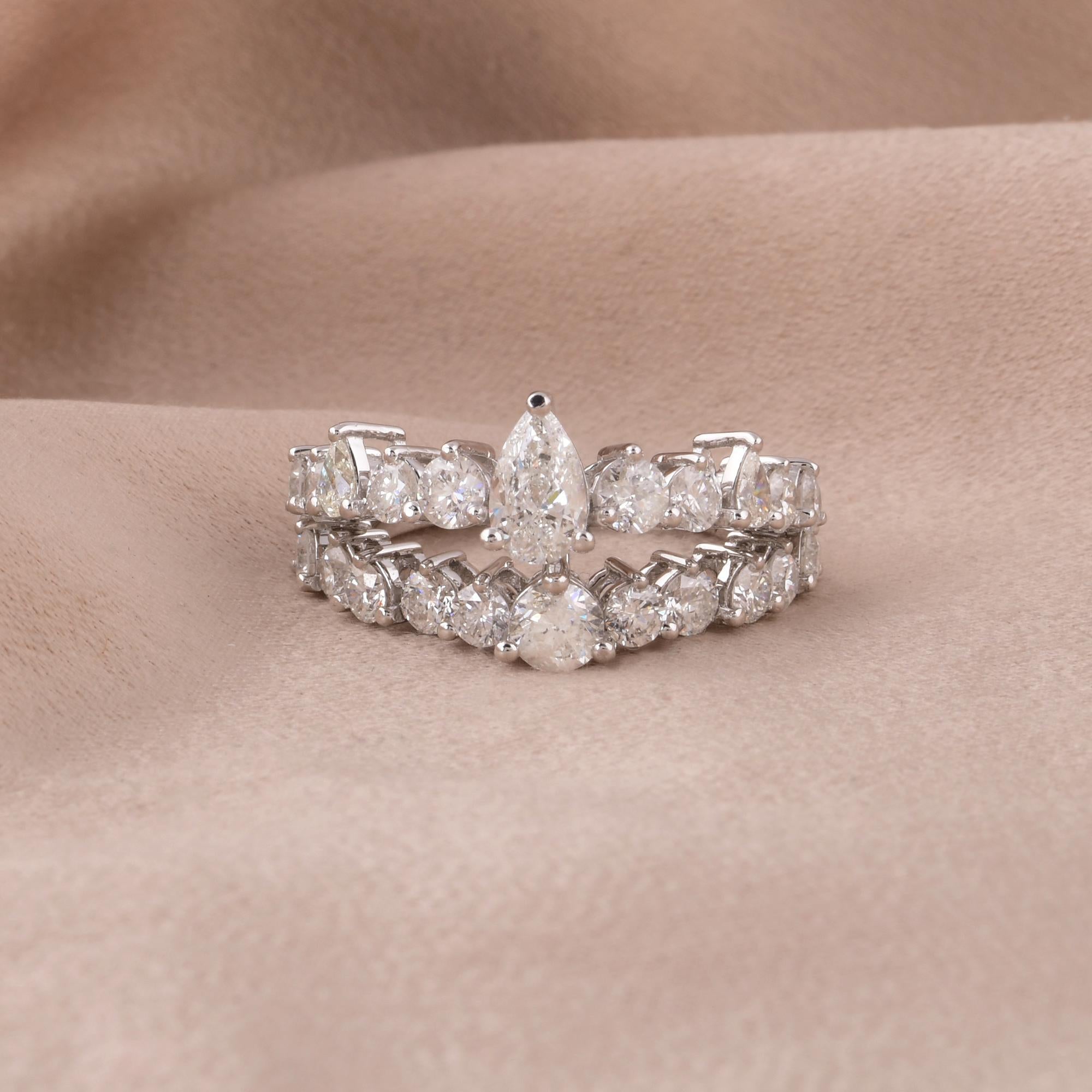Women's Natural 2.70 Carat Diamond Ring Set 18 Karat White Gold Handmade Fine Jewelry For Sale
