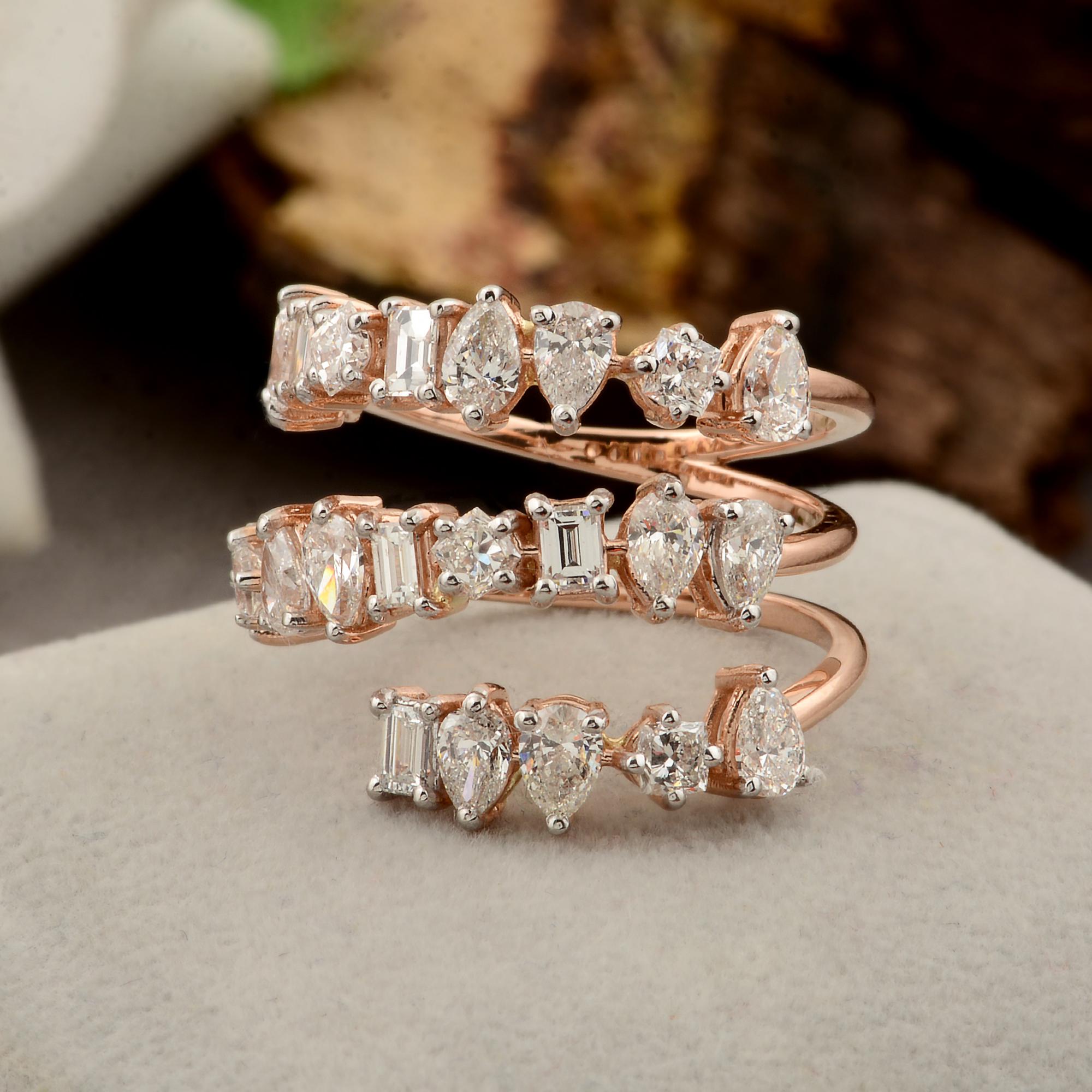 Natürlicher natürlicher 2,70 Karat SI/H Birnen- Baguette-Diamant-Wickelring aus massivem 18 Karat Roségold (Tropfenschliff) im Angebot