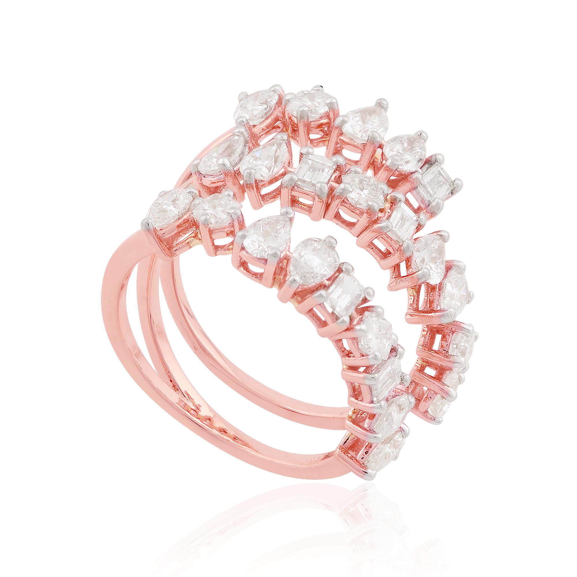 Natürlicher natürlicher 2,70 Karat SI/H Birnen- Baguette-Diamant-Wickelring aus massivem 18 Karat Roségold im Zustand „Neu“ im Angebot in Diera, Dubai