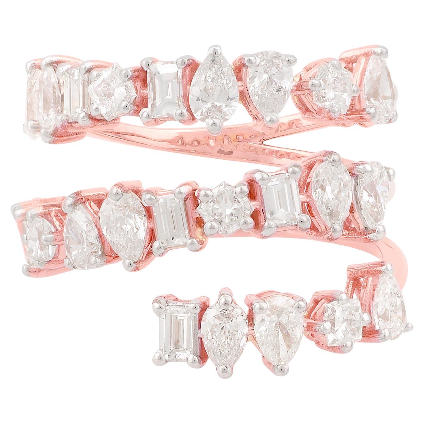 Natürlicher natürlicher 2,70 Karat SI/H Birnen- Baguette-Diamant-Wickelring aus massivem 18 Karat Roségold