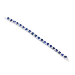 Natural 27.07 Ct. TW Oval-Cut Blue Sapphire & Diamond Bracelet, 18K White Gold