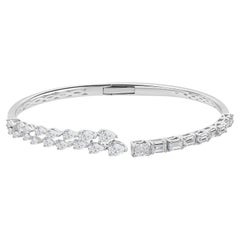 Natural 2.71 Carat Pear & Emerald Cut Diamond Open Bangle in 18K White Gold