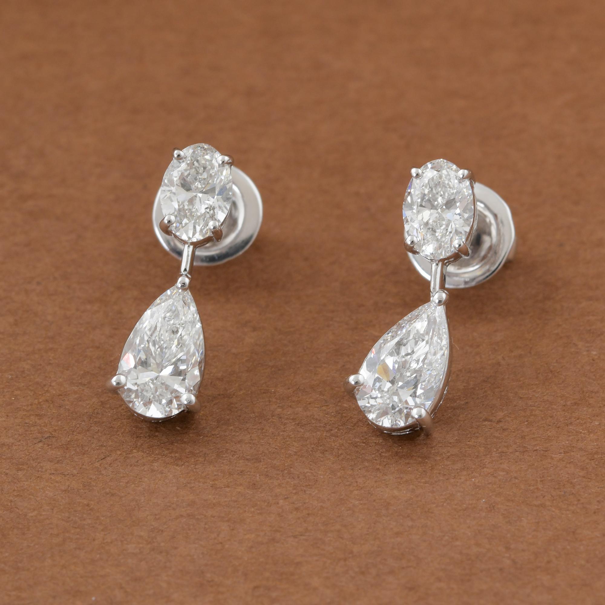Modern Natural 2.72 Carat Oval & Pear Diamond Earrings 14 Karat White Gold Fine Jewelry For Sale