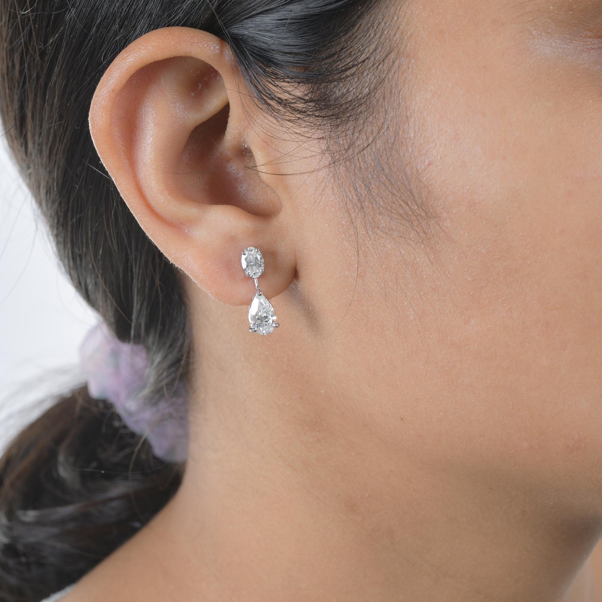Pear Cut Natural 2.72 Carat Oval & Pear Diamond Earrings 14 Karat White Gold Fine Jewelry For Sale