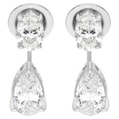 Natural 2.72 Carat Oval & Pear Diamond Earrings 14 Karat White Gold Fine Jewelry