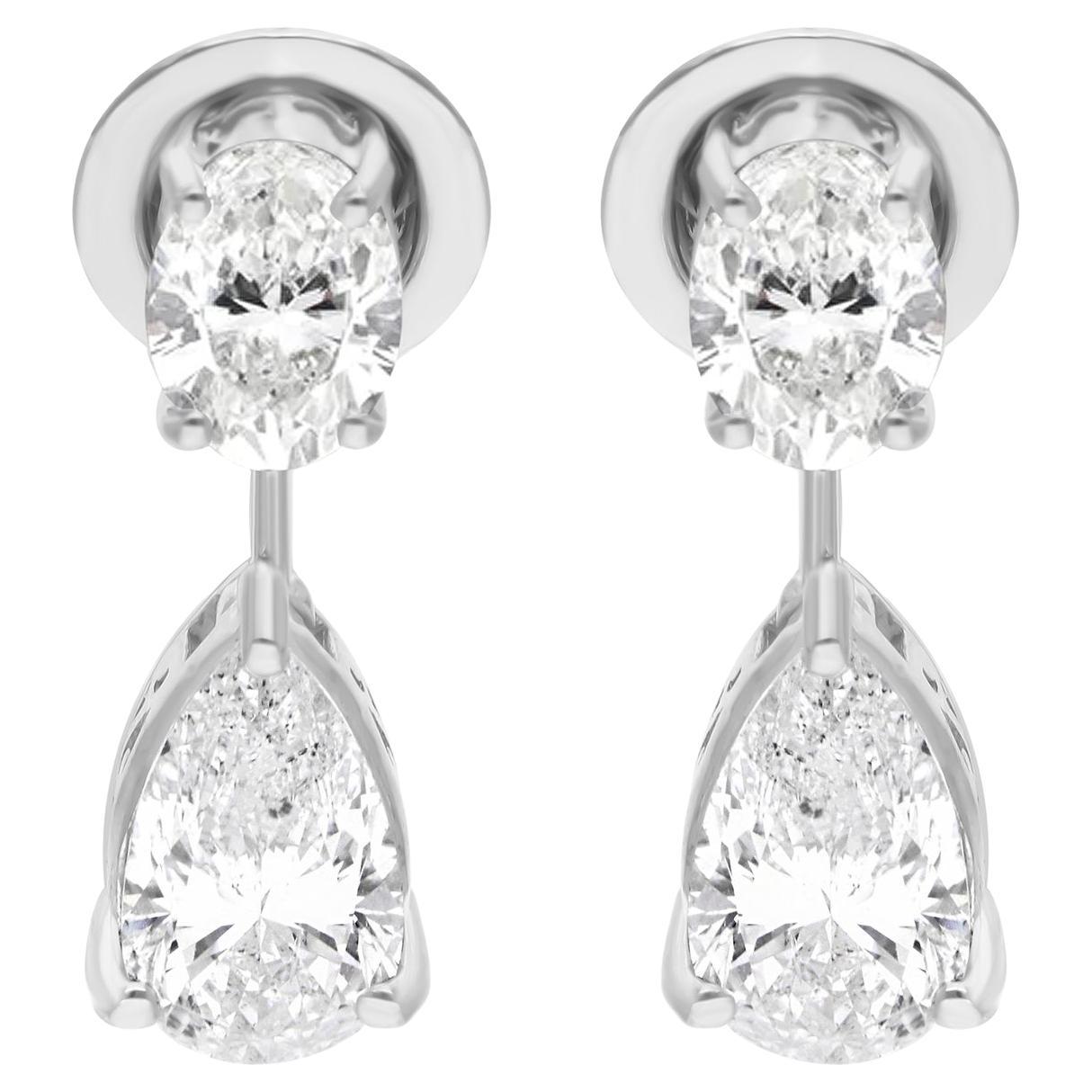 Natural 2.72 Carat Oval 
Pear Diamond Earrings 18 Karat White Gold Fine Jewelry For Sale