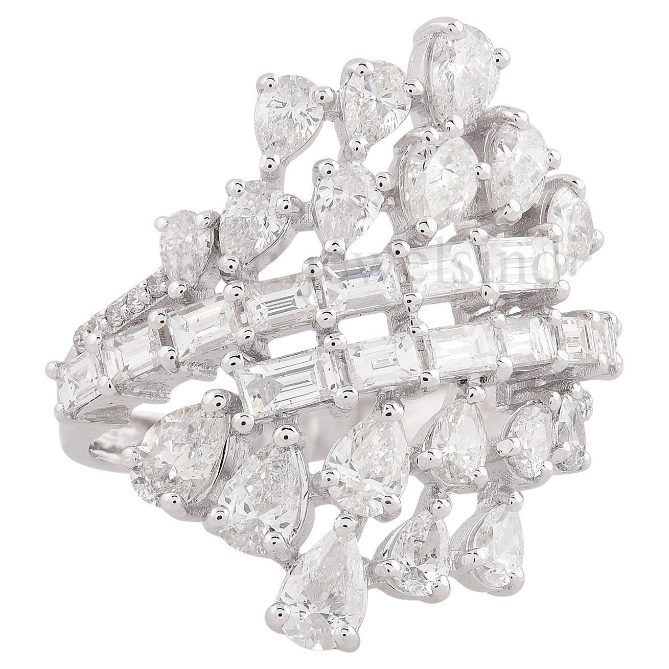 Anello con diamante naturale a forma di pera da 2,72 carati SI/H Baguette in oro bianco 18 carati