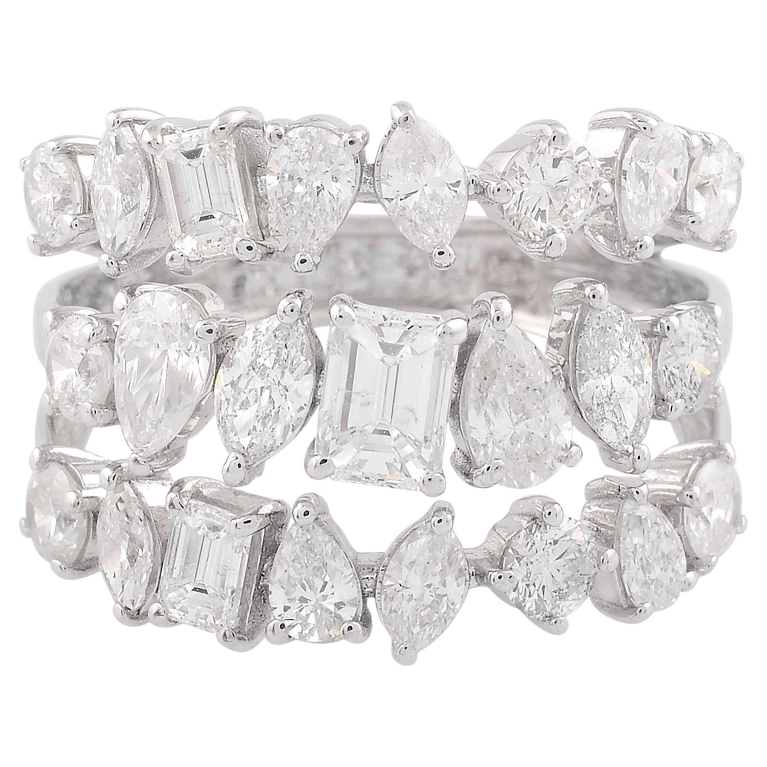 Natural 2.75 Carat Multi Shape Diamond Cocktail Band Ring 14 Karat White Gold