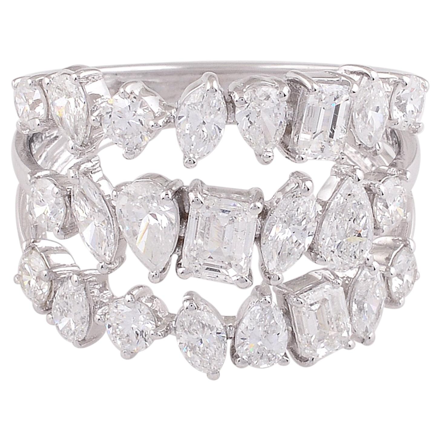 Natural 2.75 Carat Multi Shape Diamond Cocktail Band Ring 18 Karat White Gold