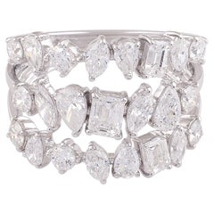 Natural 2.75 Carat Multi Shape Diamond Cocktail Band Ring 18 Karat White Gold