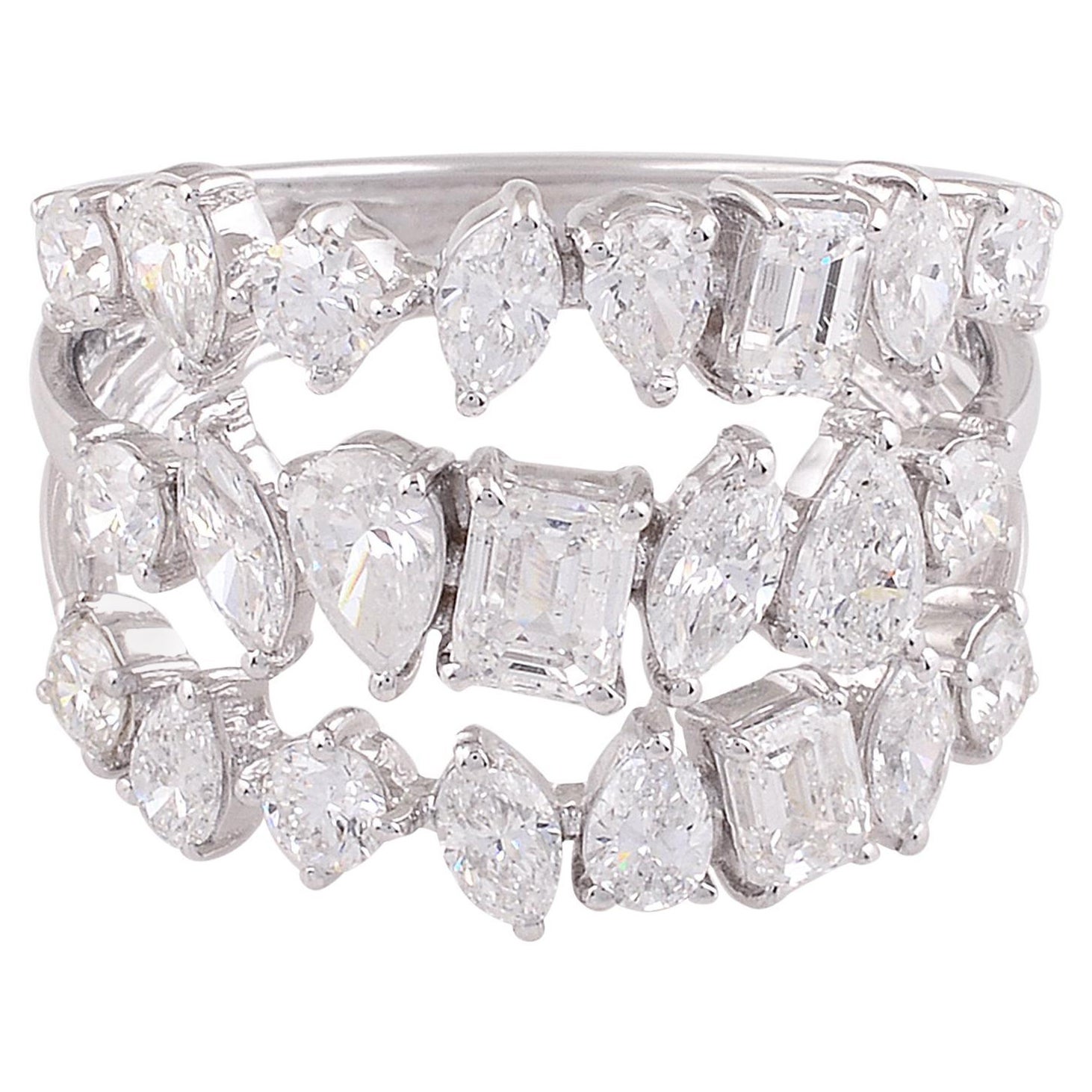 Natural 2.75 Carat Multi Shape Diamond Designer Ring 18 Karat White Gold