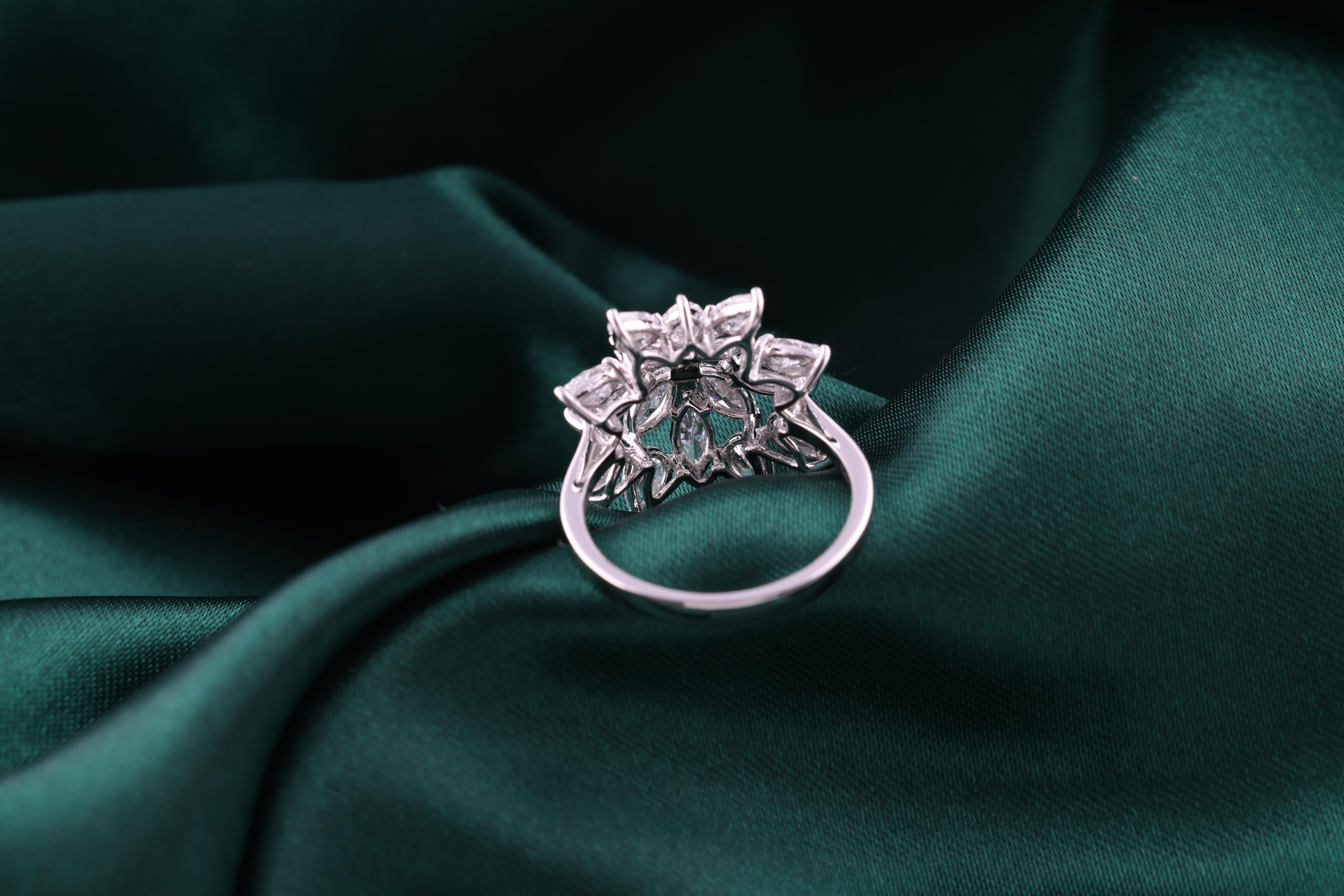 Anillo de diamantes naturales de 2,75 quilates con claridad SI y color HI Joyas de oro blanco de 14 quilates Corte marquesa en venta