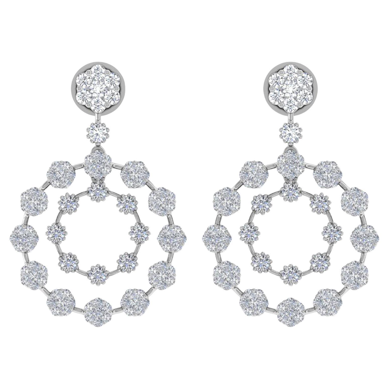 Orecchini di diamanti naturali da 2,75 carati SI/H con taglio brillante rotondo, oro bianco 14 carati