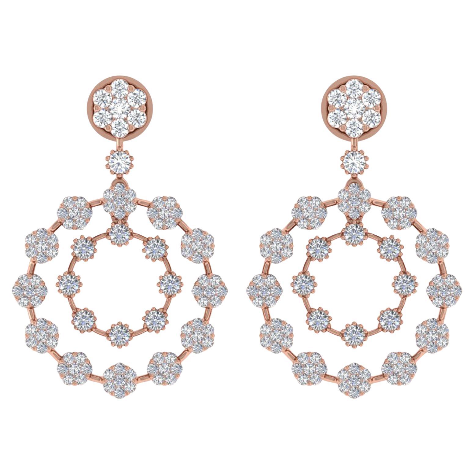 Boucles d
oreilles en diamant naturel 2.75 Carat SI/H Round Brilliant Cut or rose 18 carats en vente