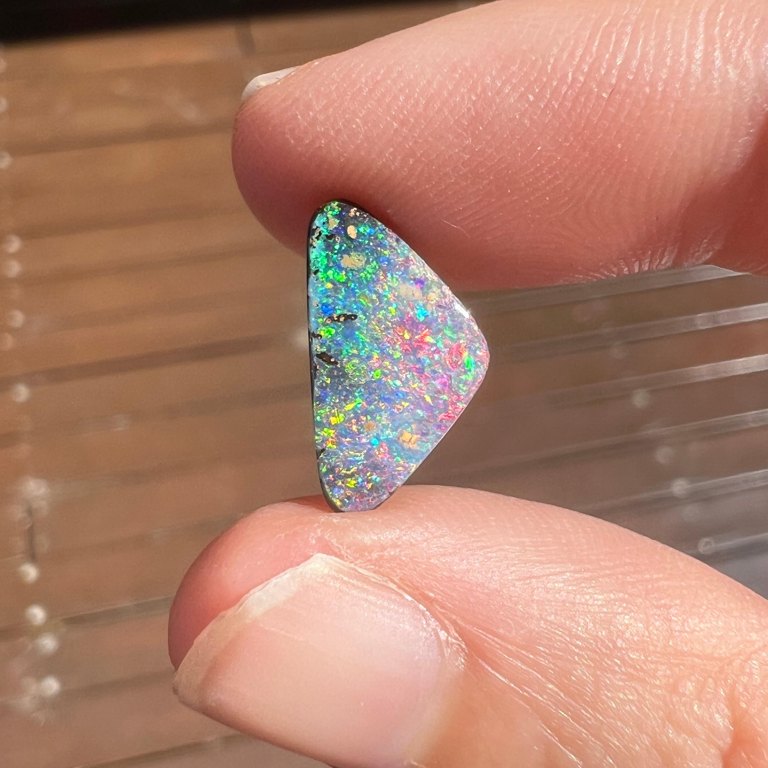 Women's Natural 2.75 Ct Australian green and pink black boulder opal mined by Sue Cooper For Sale