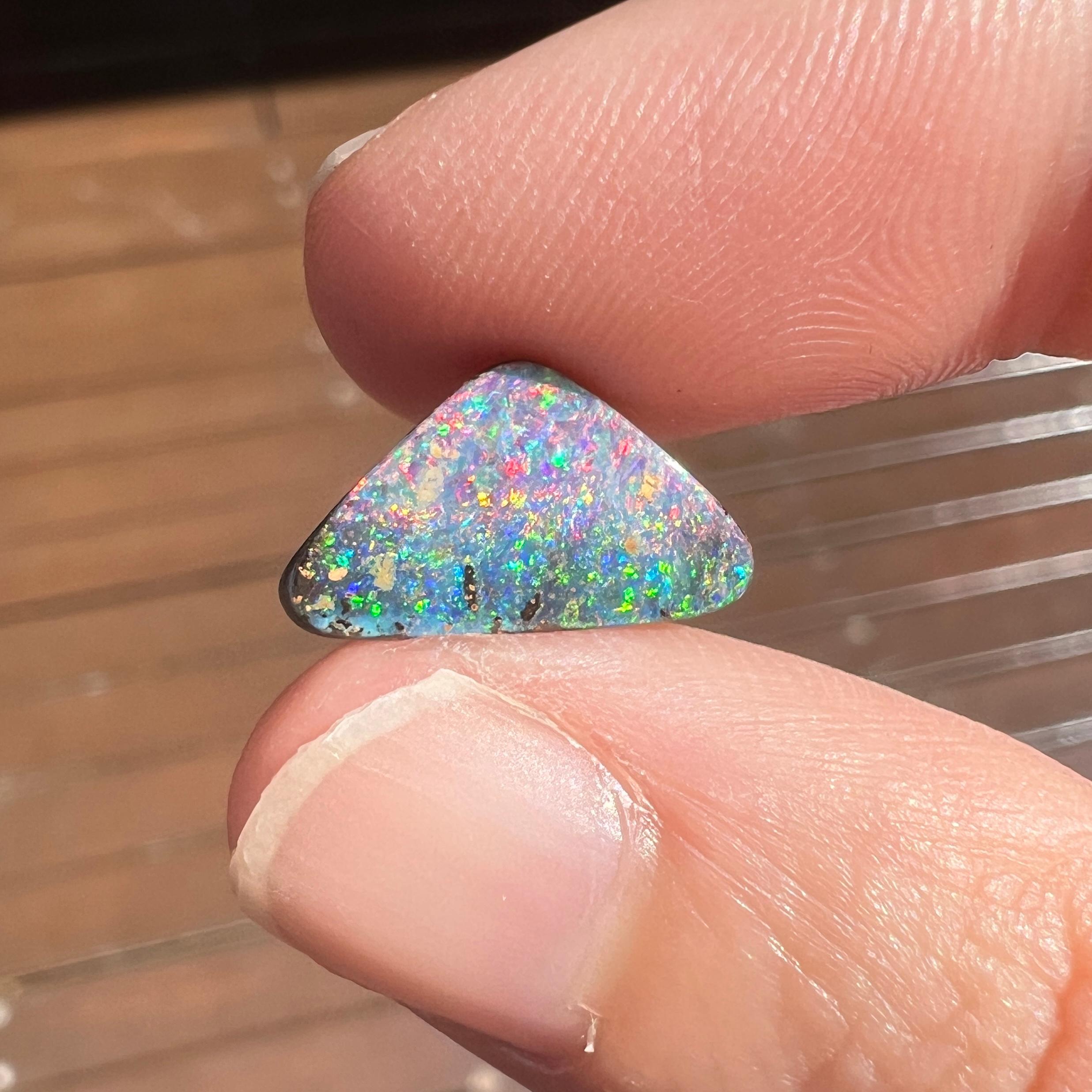 Natural 2.75 Ct Australian green and pink black boulder opal mined by Sue Cooper For Sale 2