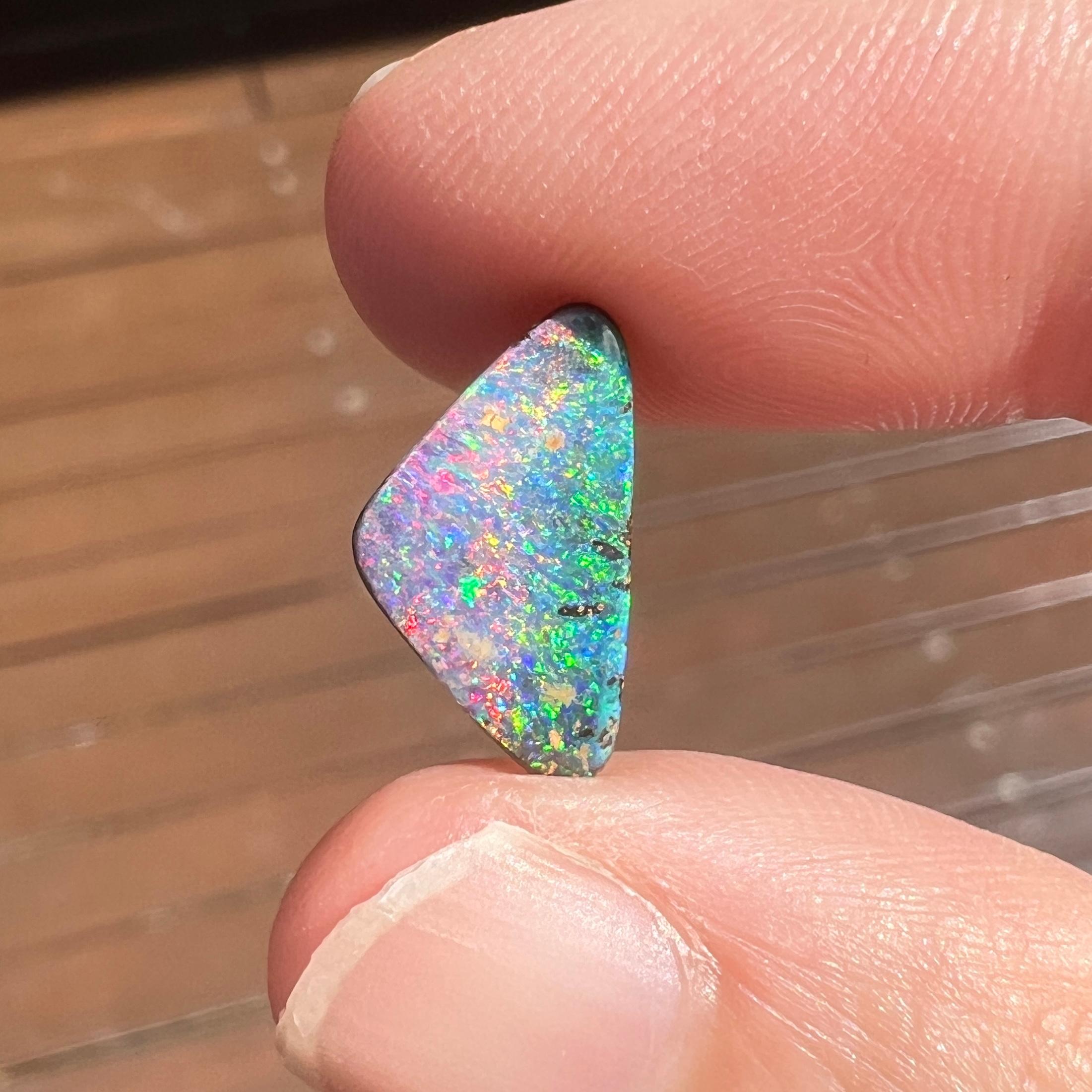 Natural 2.75 Ct Australian green and pink black boulder opal mined by Sue Cooper For Sale 3