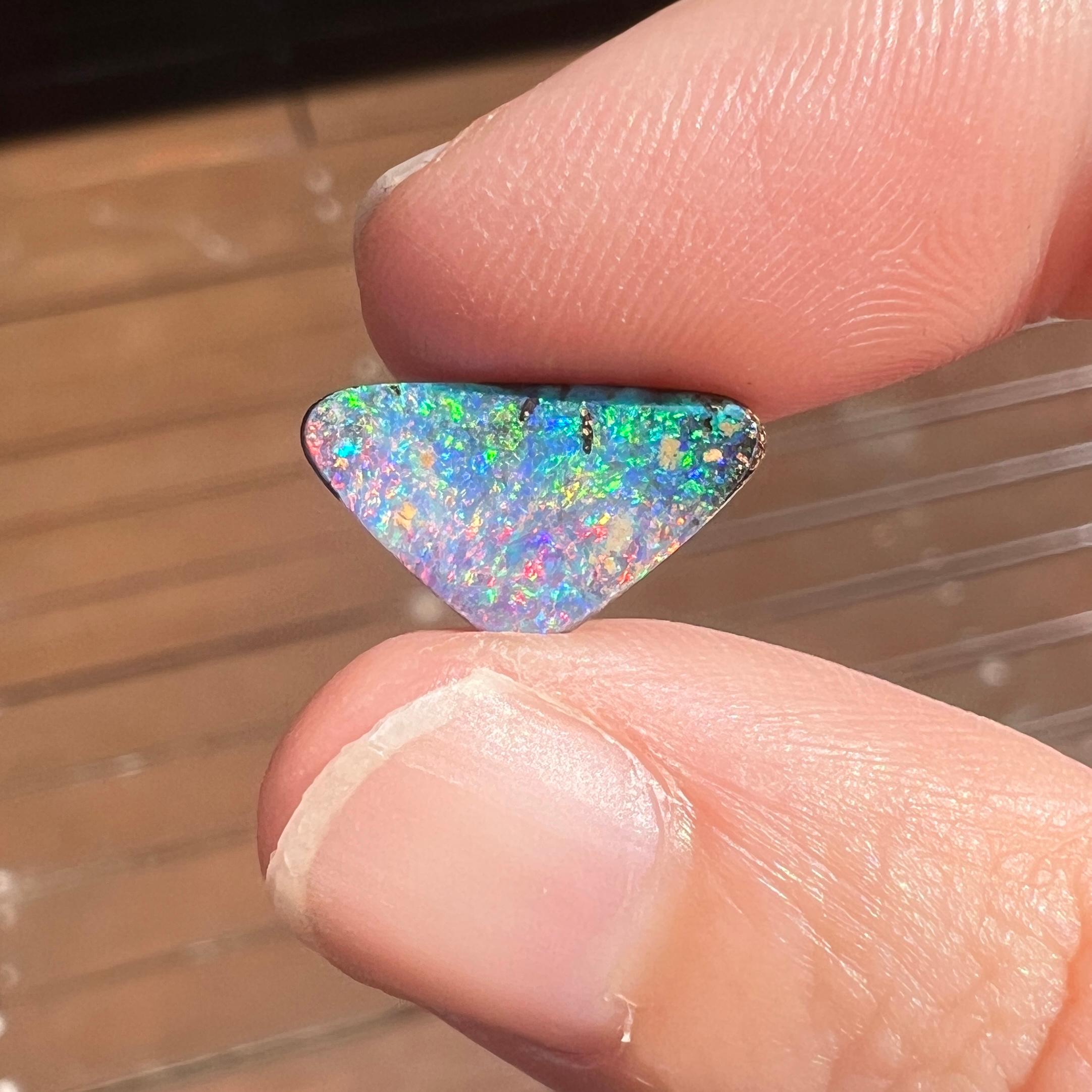 Natural 2.75 Ct Australian green and pink black boulder opal mined by Sue Cooper For Sale 4
