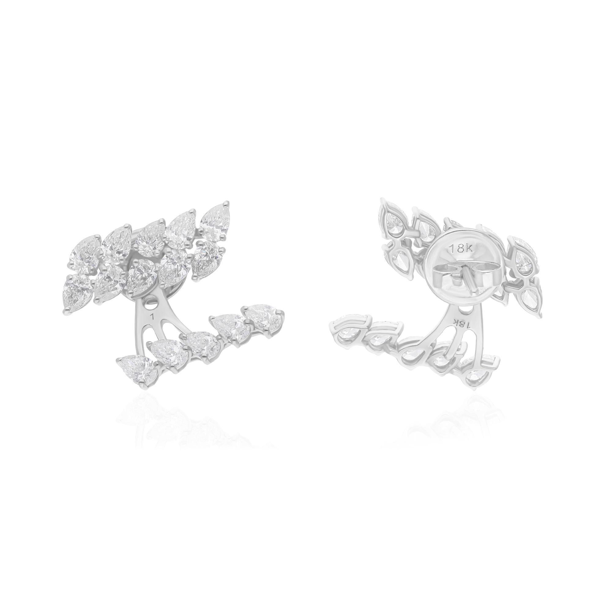 Modern Natural 2.76 Carat SI/H Pear Diamond Jacket Earrings 18 Karat White Gold Jewelry For Sale