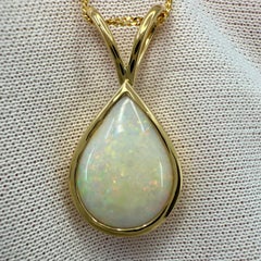 Natural 2.76ct Australian Opal Pear Cabochon 18k Yellow Gold Pendant Necklace