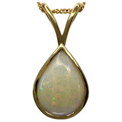 Natural 2.76ct Australian Opal Pear Cabochon 18k Yellow Gold Pendant Necklace