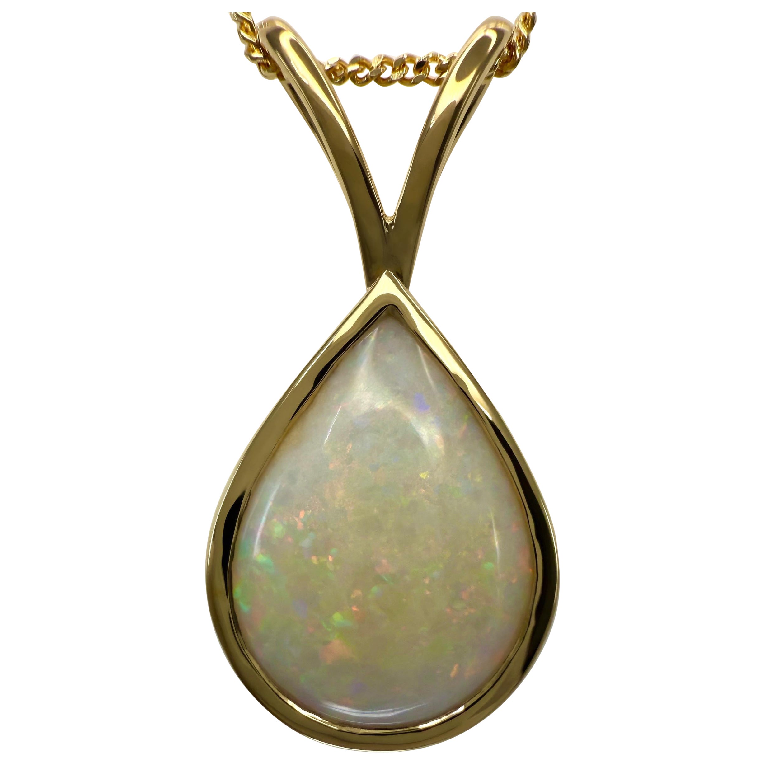 Natürlicher 2,76ct Australischer Opal Birne Cabochon 18k Gelbgold Anhänger Halskette