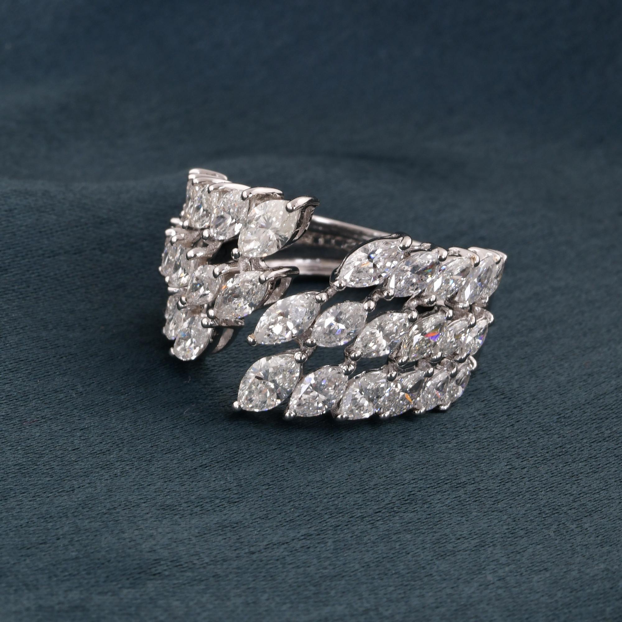 Women's Natural 2.77 Carat Marquise Diamond Cuff Ring 14 Karat White Gold Fine Jewelry For Sale