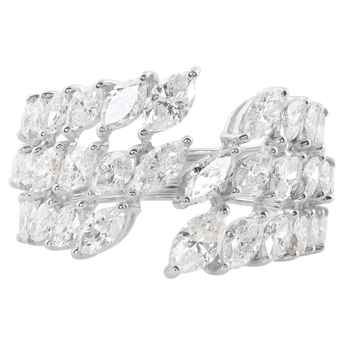 Natural 2.77 Carat Marquise Diamond Cuff Ring 14 Karat White Gold Fine Jewelry