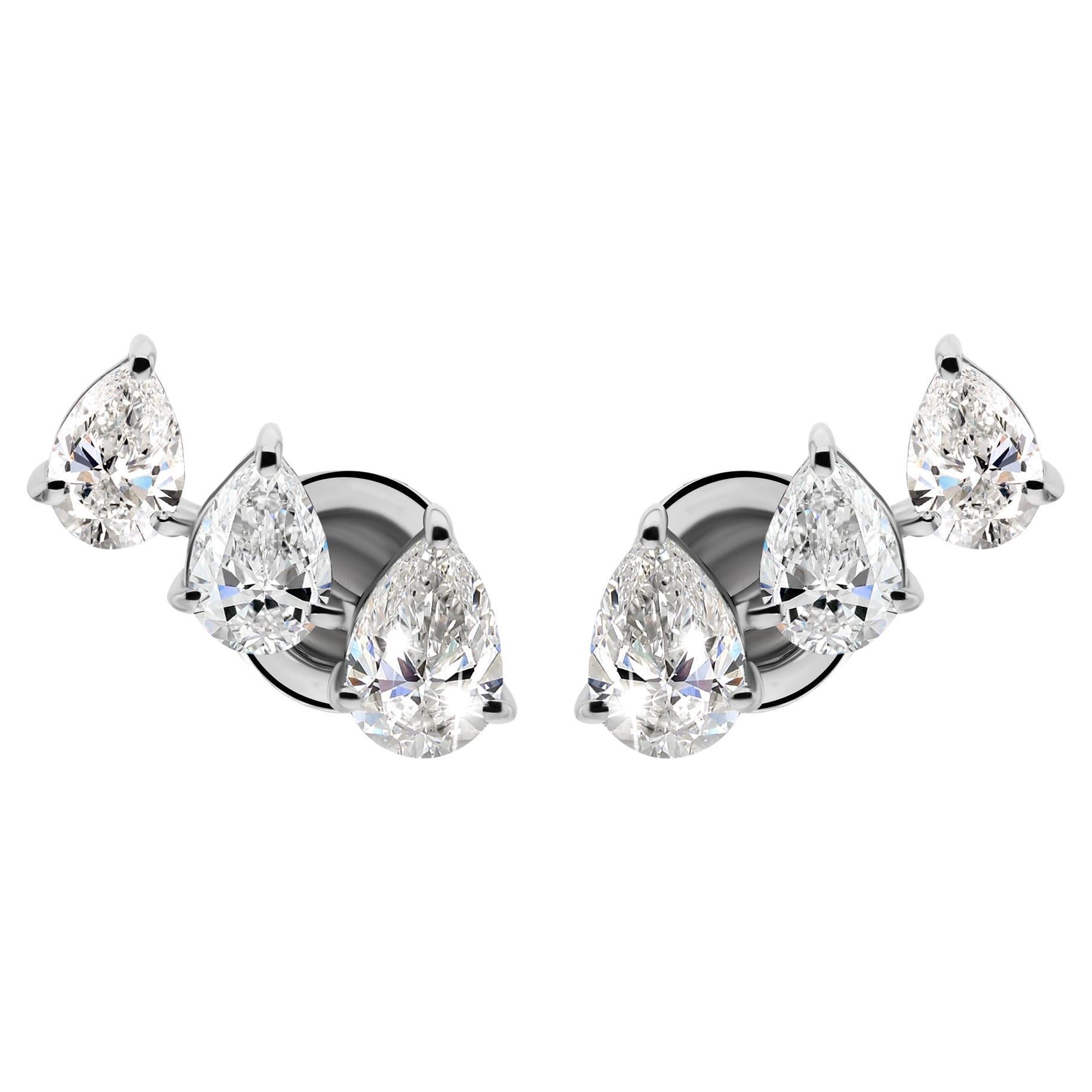 Natural 2.77 Carat SI Clarity HI Color Pear Diamond Earrings 18 Karat White Gold im Angebot