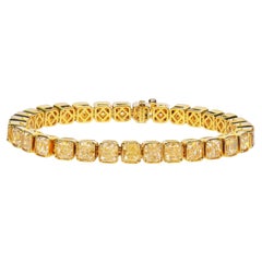 Natural 27.80 Ct TW Radiant-Cut Fancy Yellow Diamond Bracelet, 18K Yellow Gold