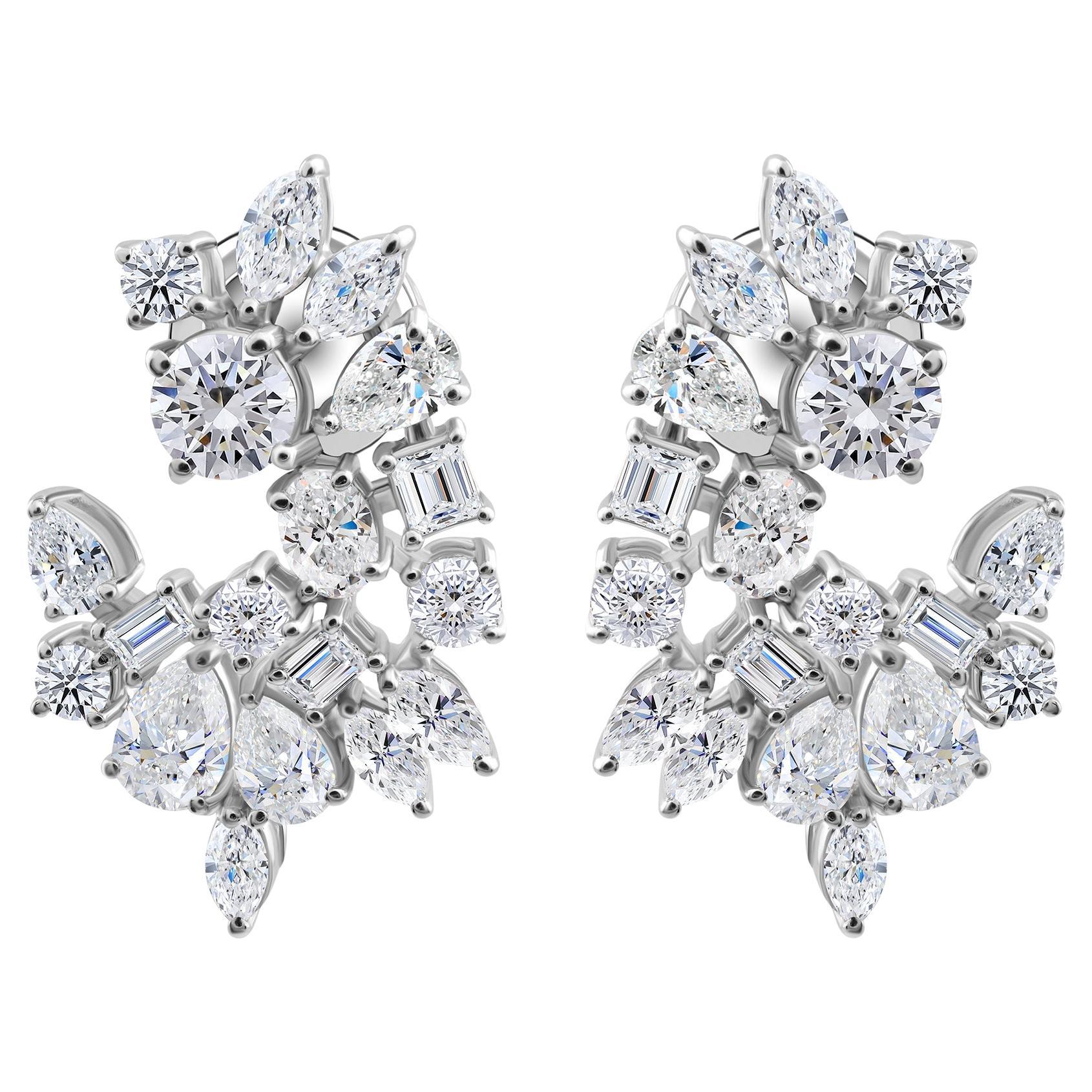 Natural Diamond Multi Shape Cluster Earrings 2.79 Carats in 18K White Gold For Sale