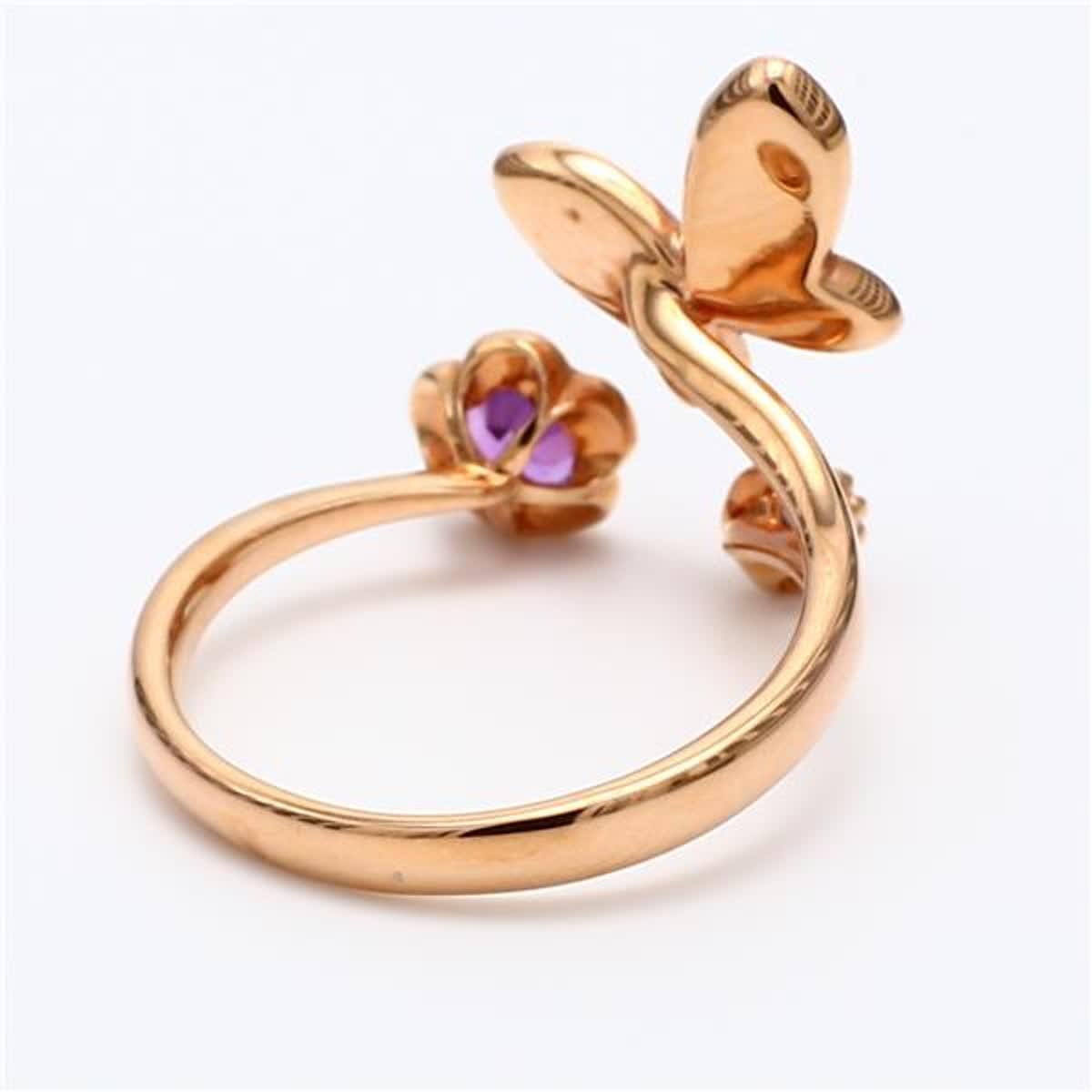Single Cut Natural Amethyst and White Diamond .32 Carat TW Rose Gold Fashion Ring For Sale