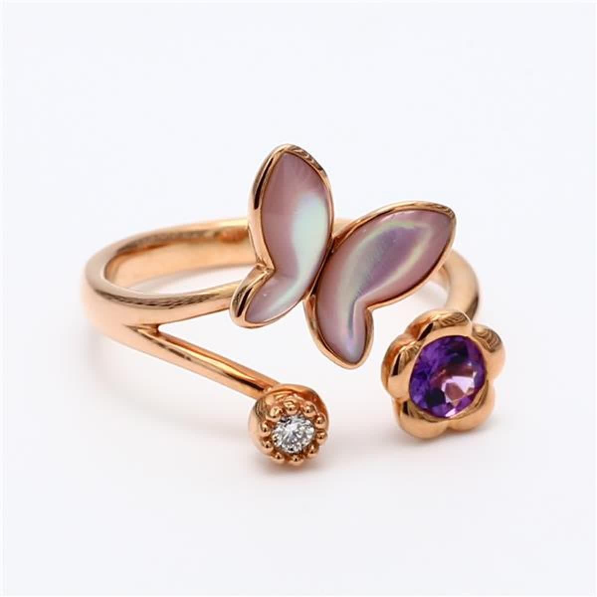 Women's Natural Amethyst and White Diamond .32 Carat TW Rose Gold Fashion Ring For Sale