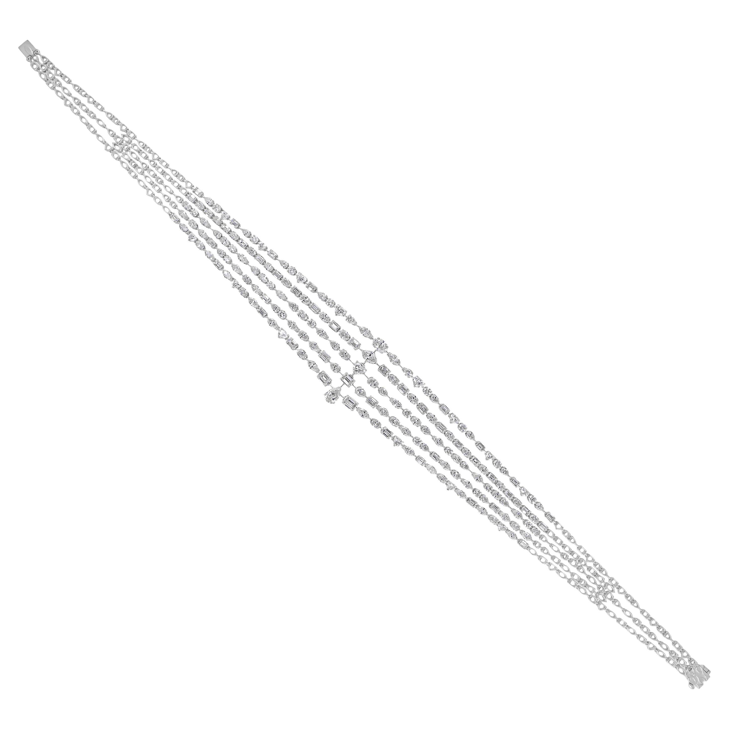 Natural 28.07 Carat SI/H Multi Shape Diamond Choker Necklace 18 Karat White Gold